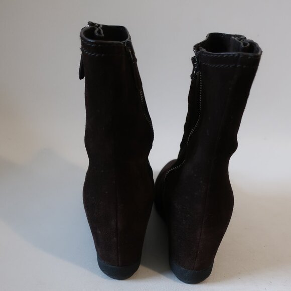 Women Prada Dark Brown 100% Suede Concealed Wedge Booties 35.5 US/5 - 5.5 - Picture 4 of 10